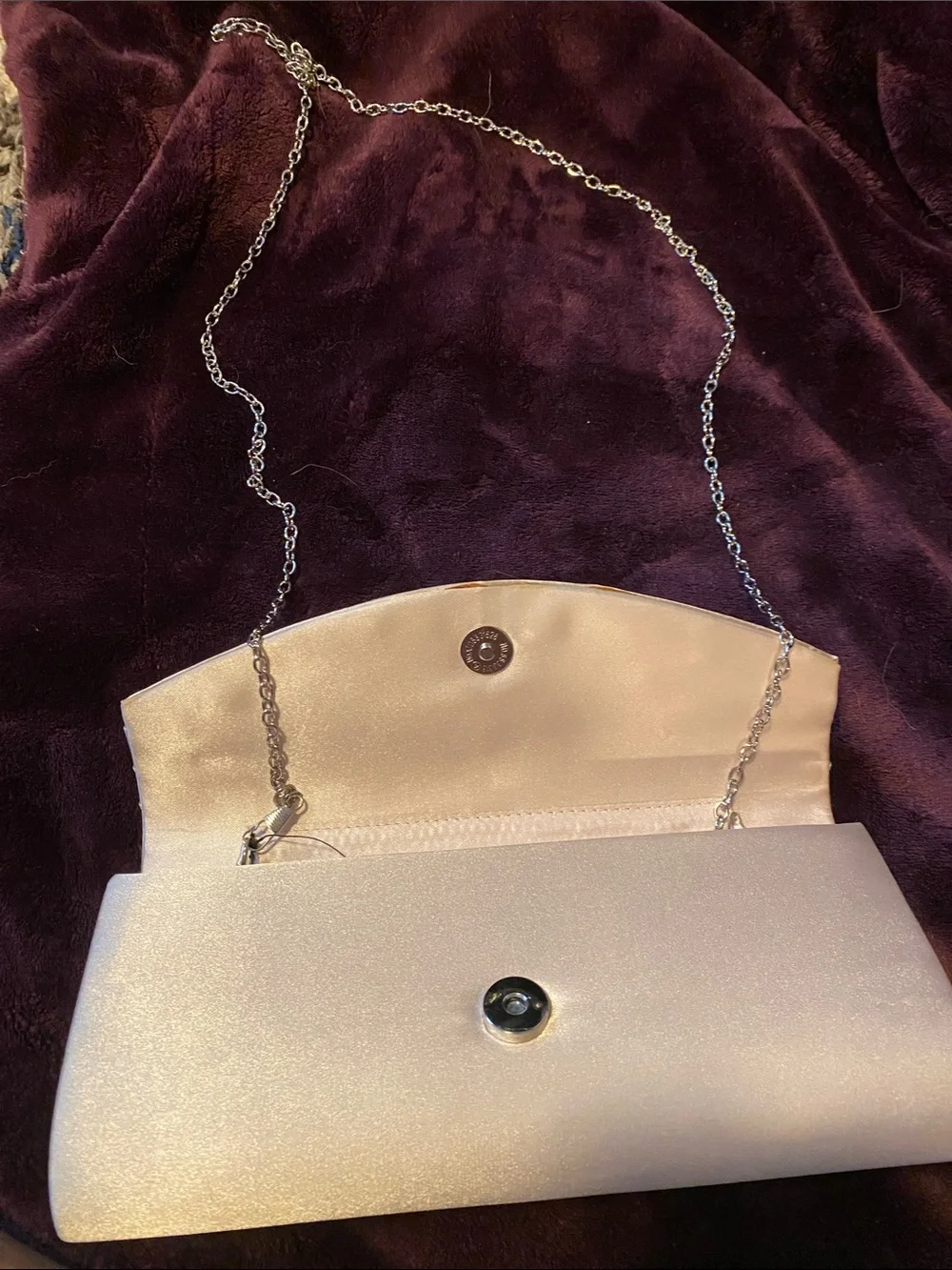 Champagne Satin Evening Clutch with Crystal Accent